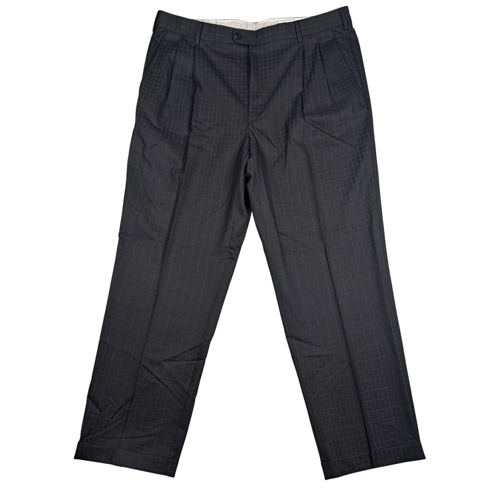 Zanella Bennett Dress Pants Mens 38 Charcoal Gray Super 120s Wool Pleated Cuffed